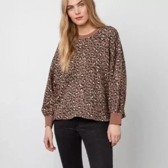 Rails Sweatshirt Size small Reeves Leopard Pullover Crewneck Terry Raw Hem - Picture 2 of 7